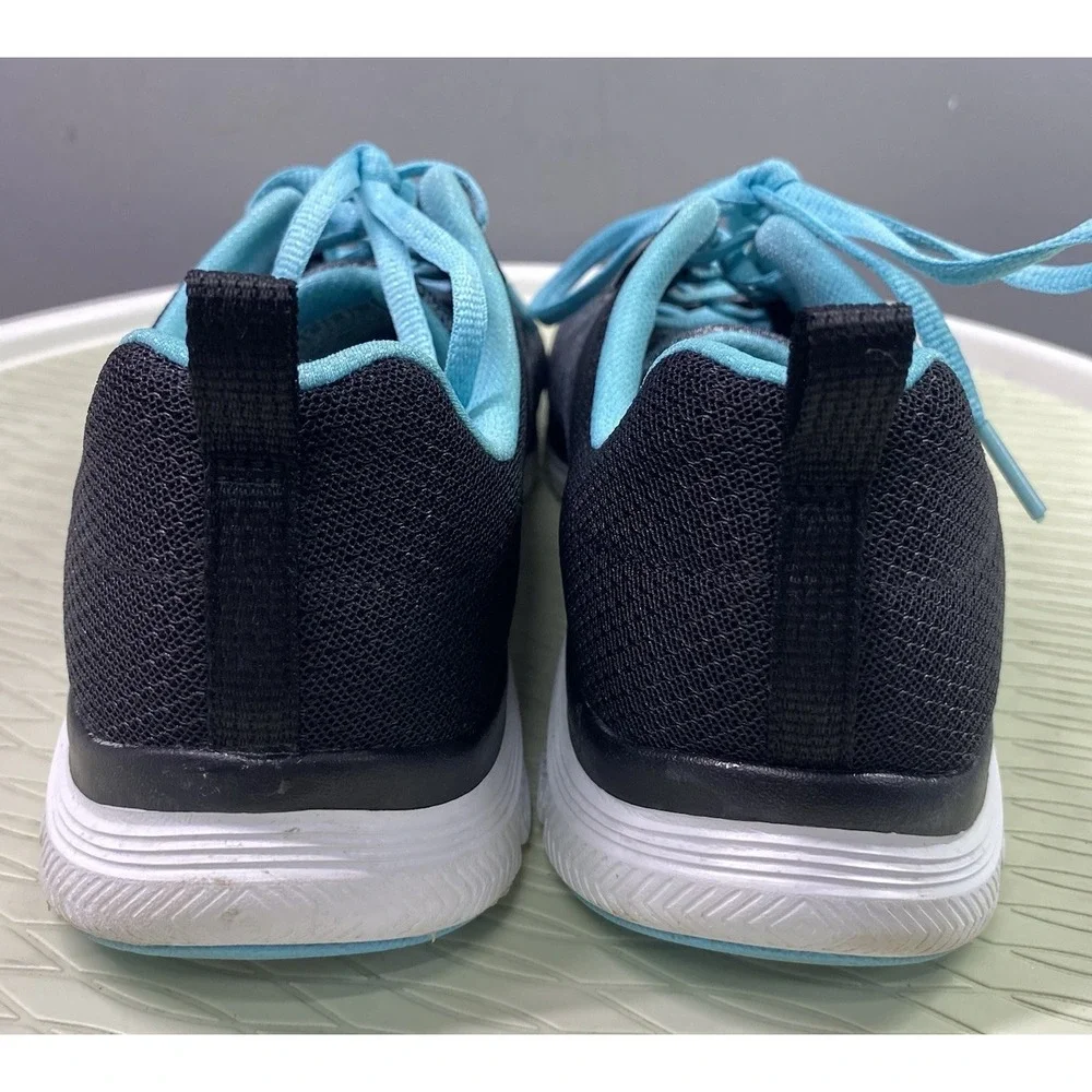 Skechers Flex‎ Lite Womens Gray/Black/Blue Shoes Memory Foam Sneakers Sz.9
